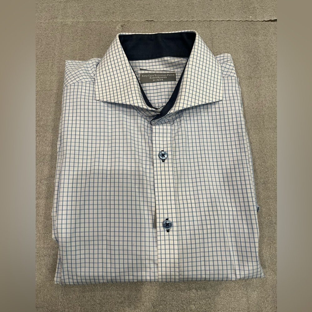[41-16/34]Sondergarrd Slim-Fit Cutaway-Collar Blue Check Pattern Dress Shirt
